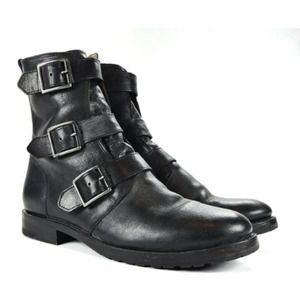 Frye Natalie Triple Buckle Ankle Short Boots Black Booties Womens 8